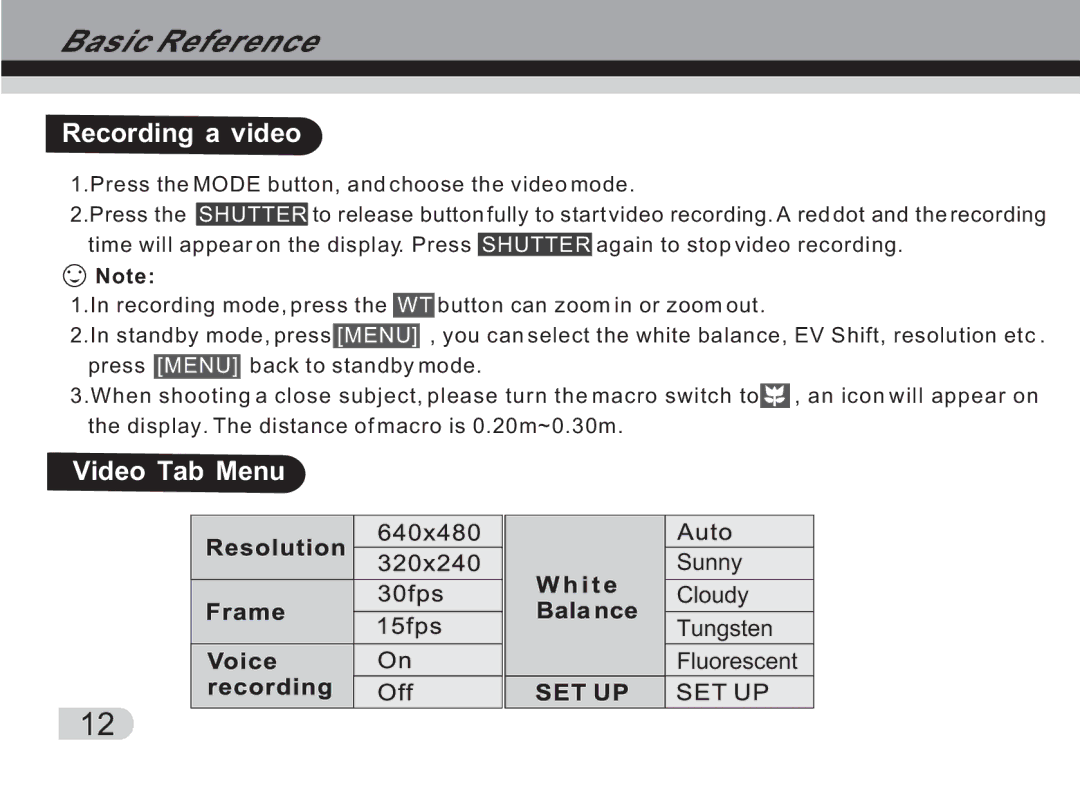 Cobra Digital DVC3300 manual Recording a video, Video Tab Menu 