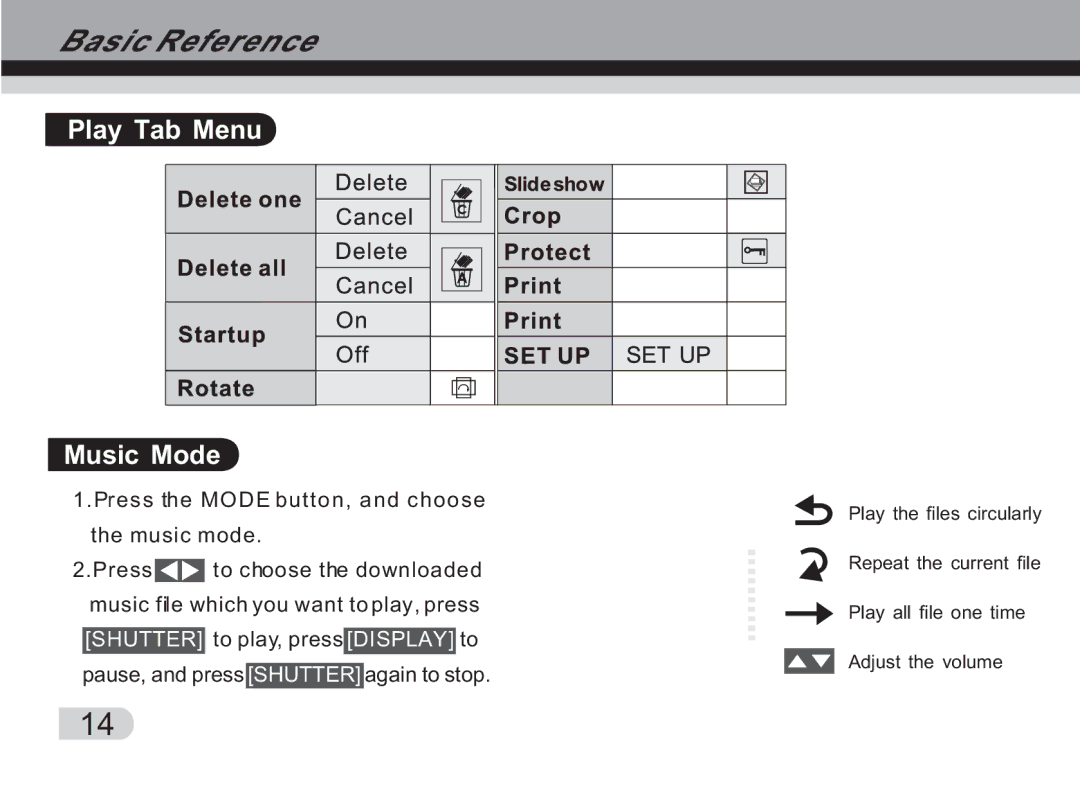 Cobra Digital DVC3300 manual Play Tab Menu Music Mode 