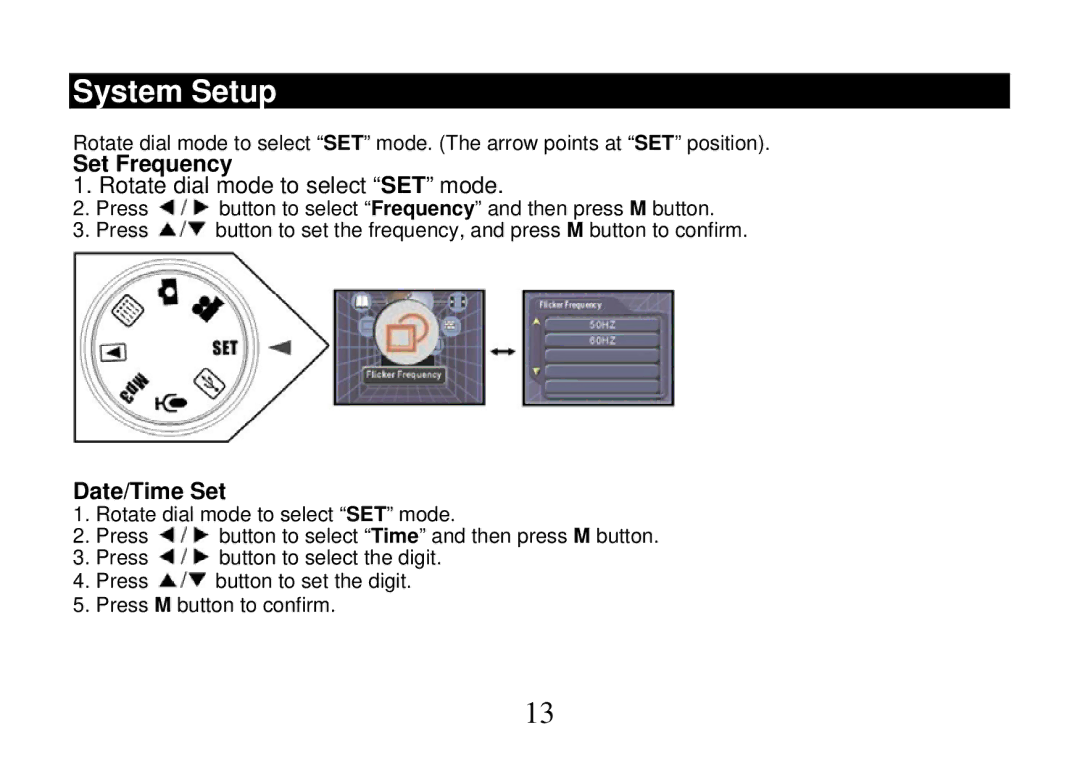 Cobra Digital DV500, DVC5200 manual System Setup, Set Frequency, Date/Time Set 