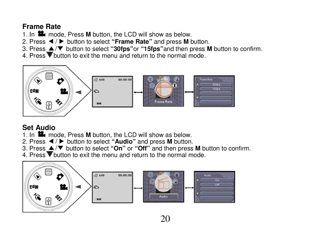Cobra Digital DVC5200, DV500 manual Frame Rate, Set Audio 