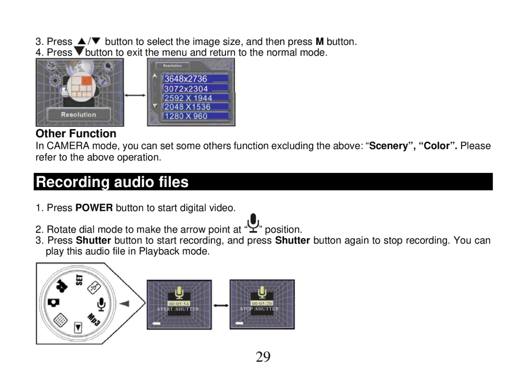 Cobra Digital DV500, DVC5200 manual Recording audio files, Other Function 