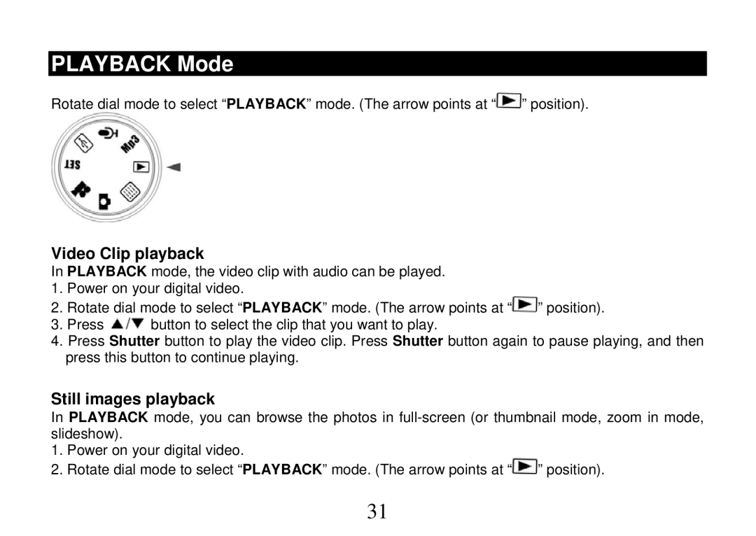 Cobra Digital DV500, DVC5200 manual Playback Mode, Video Clip playback, Still images playback 