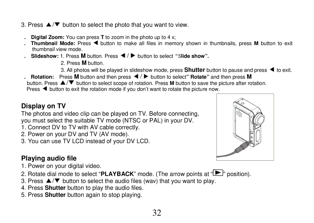 Cobra Digital DVC5200, DV500 manual Display on TV, Playing audio file 