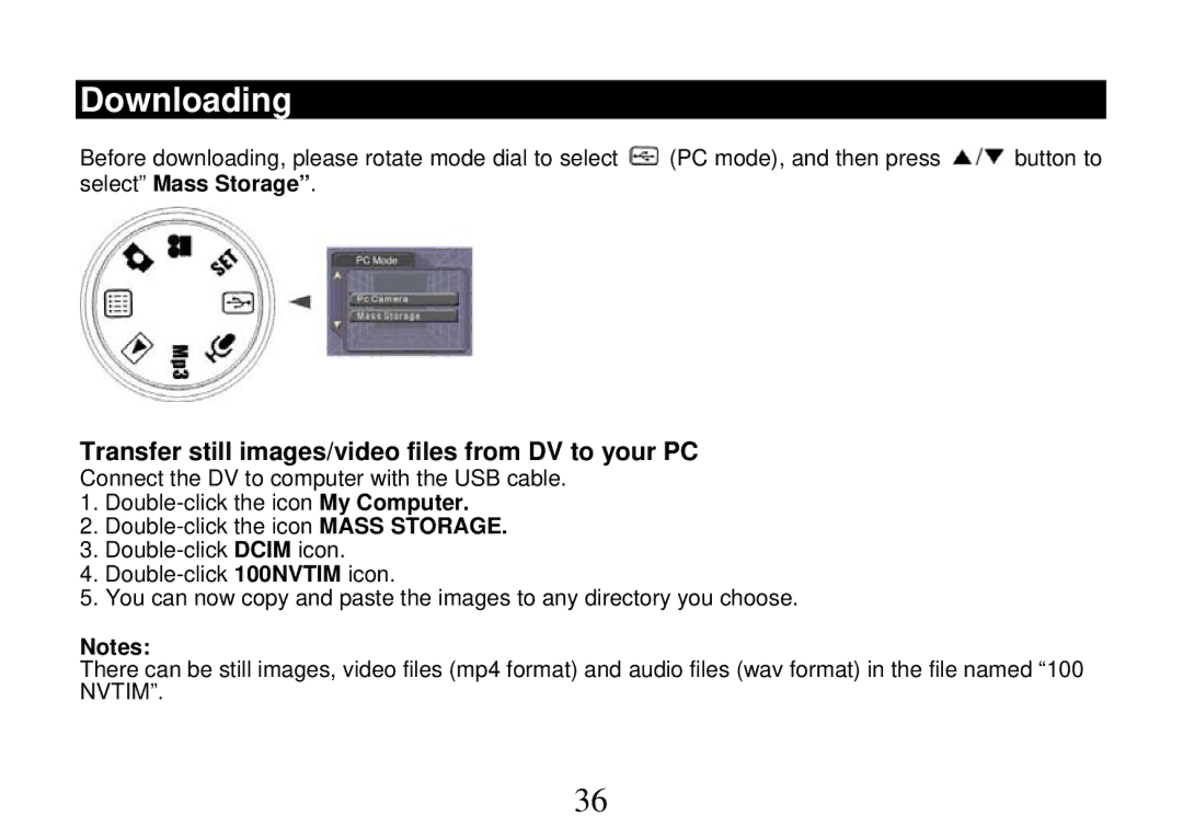 Cobra Digital DVC5200, DV500 manual Downloading, Transfer still images/video files from DV to your PC 