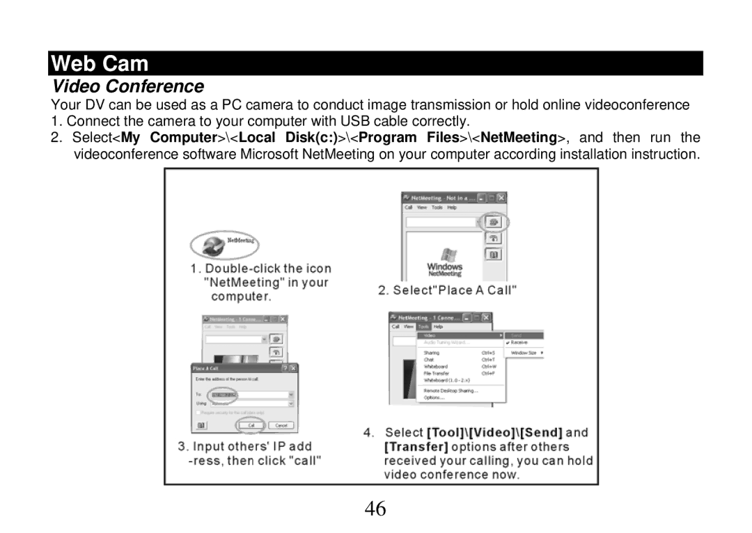 Cobra Digital DVC5200, DV500 manual Web Cam, Video Conference 