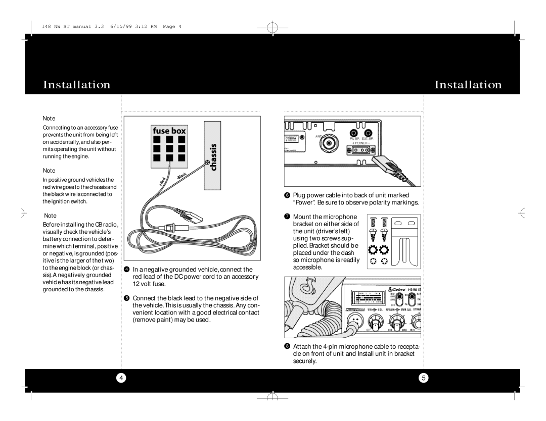 Cobra Electronics 148 NW ST specifications NW ST manual 3.3 6/15/99 312 PM 
