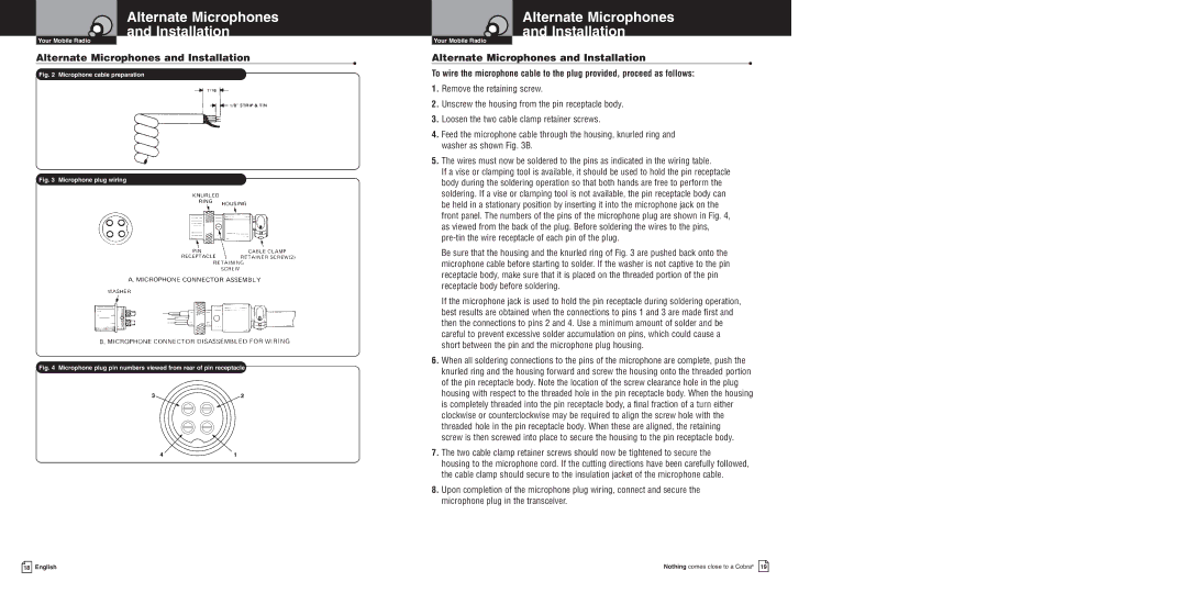 Cobra Electronics 150GTLDX owner manual Alternate Microphones and Installation 