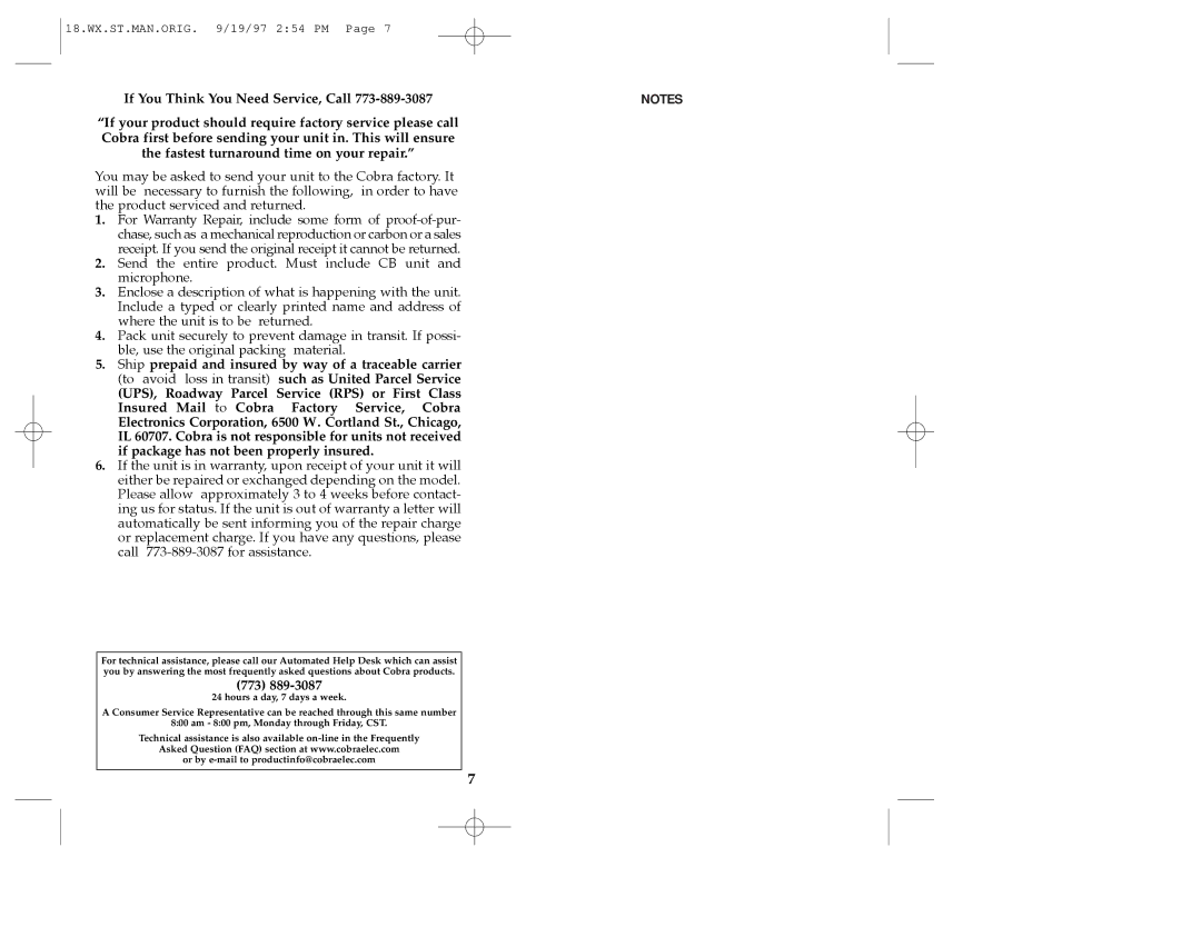 Cobra Electronics 18 WX ST operating instructions 773 