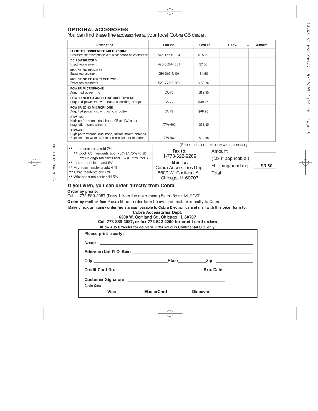 Cobra Electronics 18 WX ST operating instructions Optional Accessories 