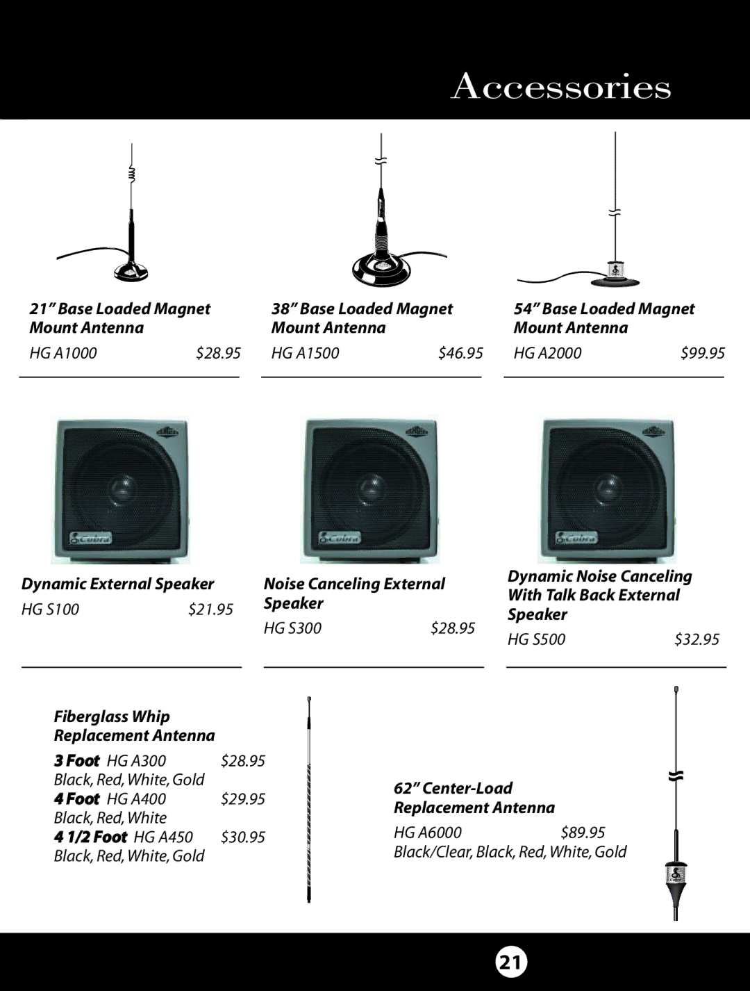 Cobra Electronics 18 WXST II specifications Accessories, Foot HG A450 