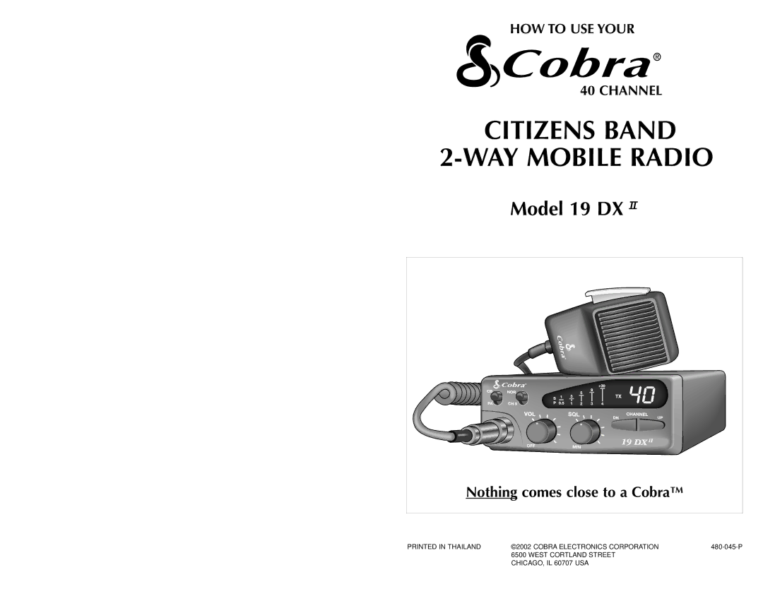 Cobra Electronics 19 DX II manual Citizens Band WAY Mobile Radio 