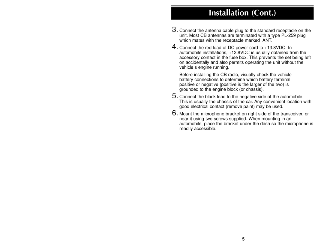 Cobra Electronics 19 DX II manual Installation, Location, Mounting Connection 