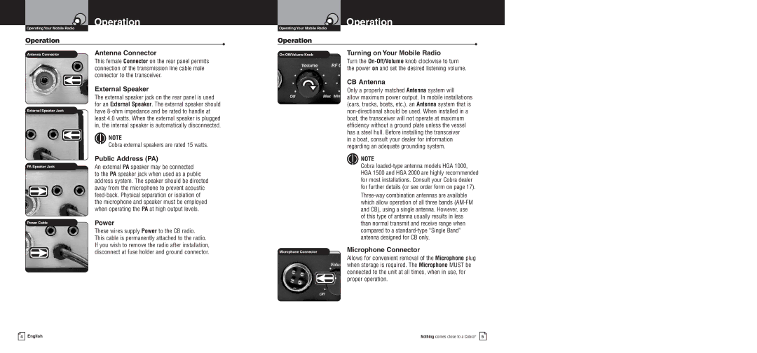 Cobra Electronics 19 DX IV warranty Operation 