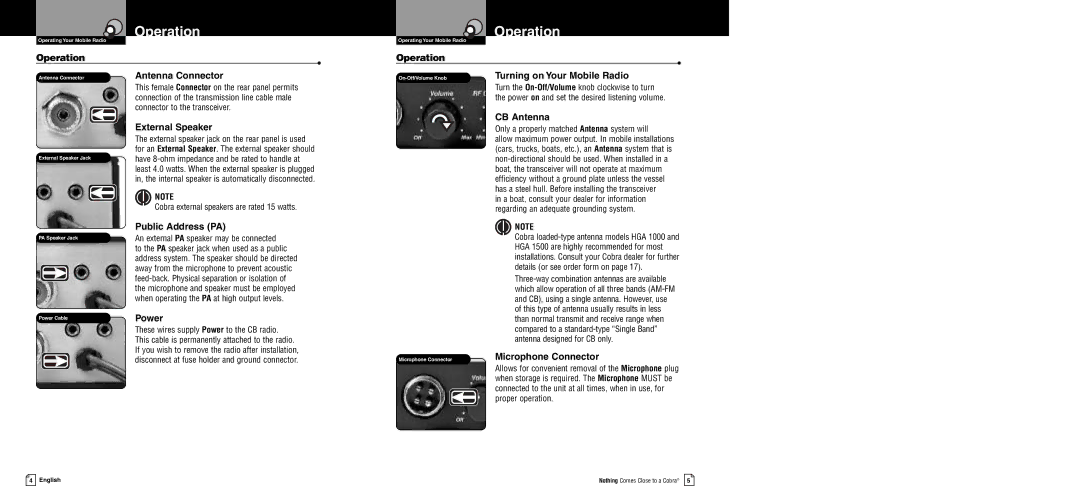 Cobra Electronics 19 Ultra III owner manual Operation 