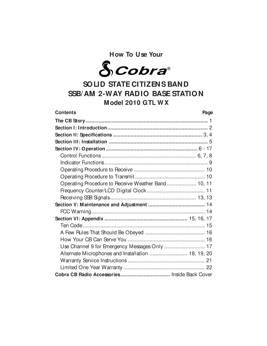 Cobra Electronics 2010 GTL WX operating instructions Cobra 