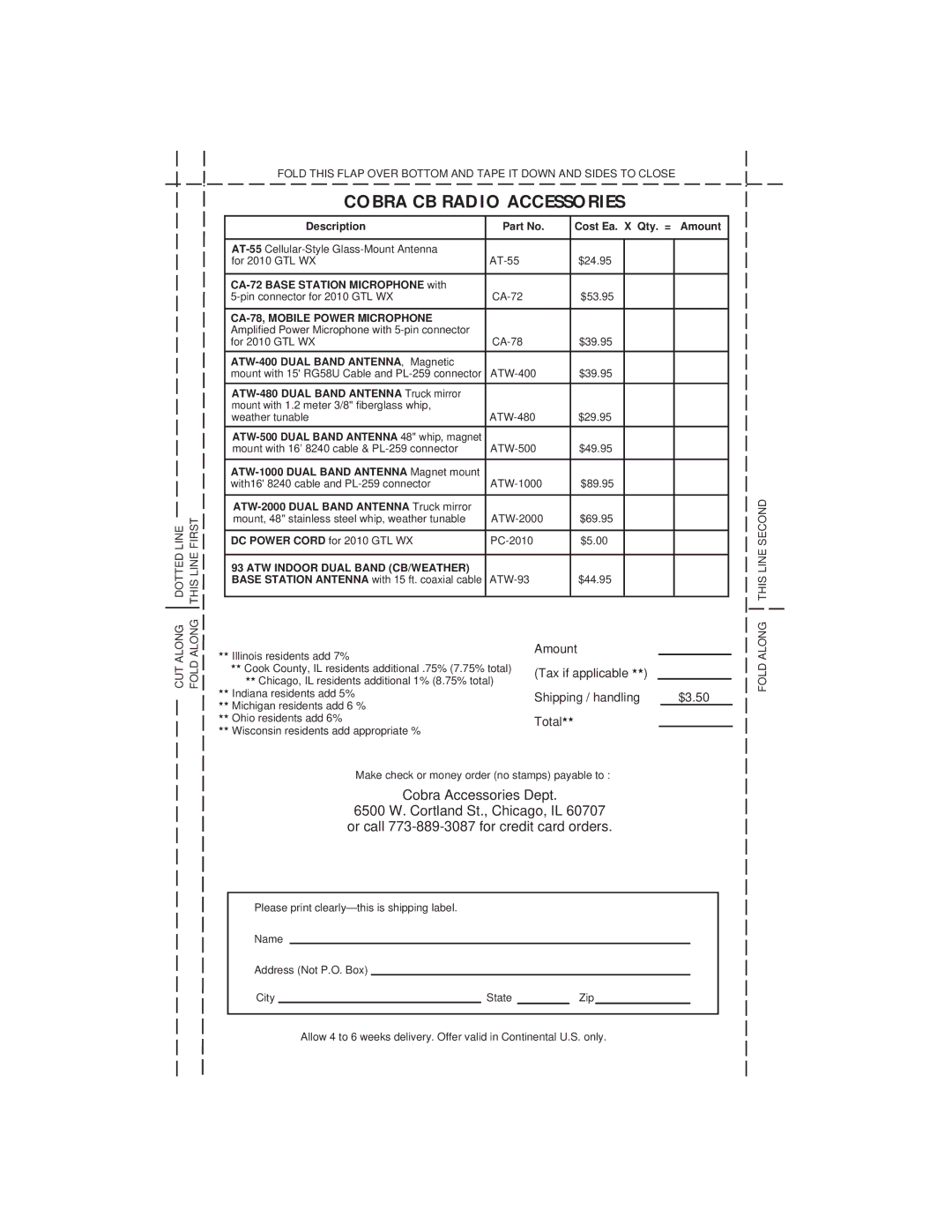 Cobra Electronics 2010 GTL WX operating instructions Cobra CB Radio Accessories 