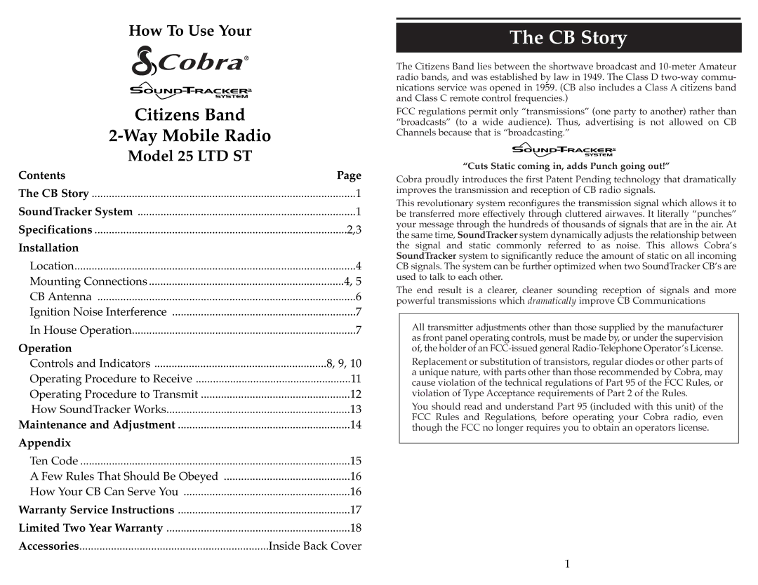 Cobra Electronics 25 LTD ST operating instructions CB Story, Cuts Static coming in, adds Punch going out 