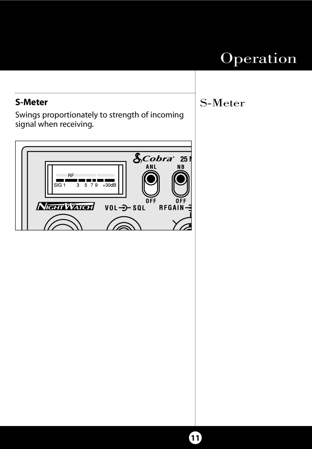 Cobra Electronics 25 NW specifications Meter 