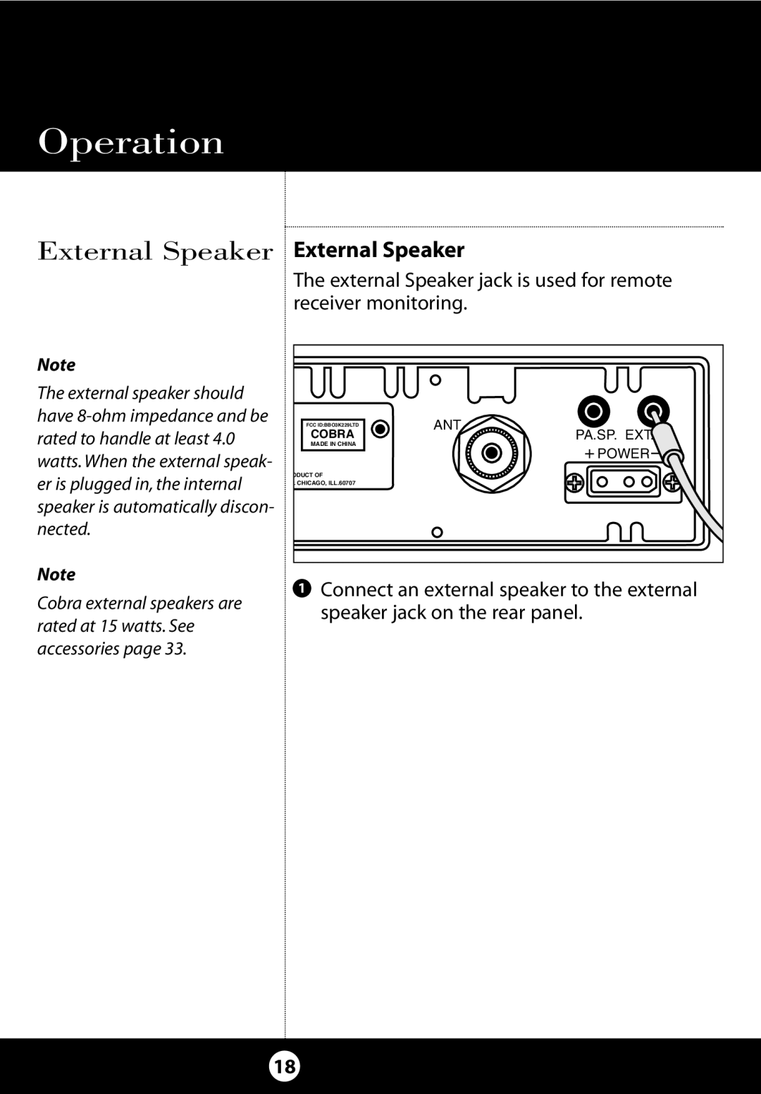 Cobra Electronics 25 NW specifications External Speaker External Speaker 