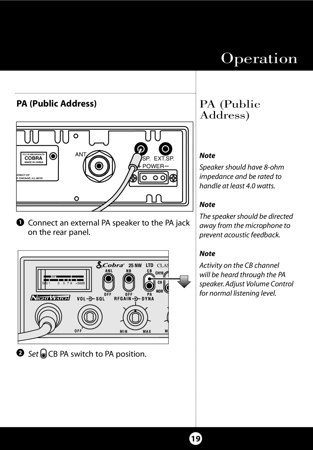 Cobra Electronics 25 NW specifications PA Public Address 