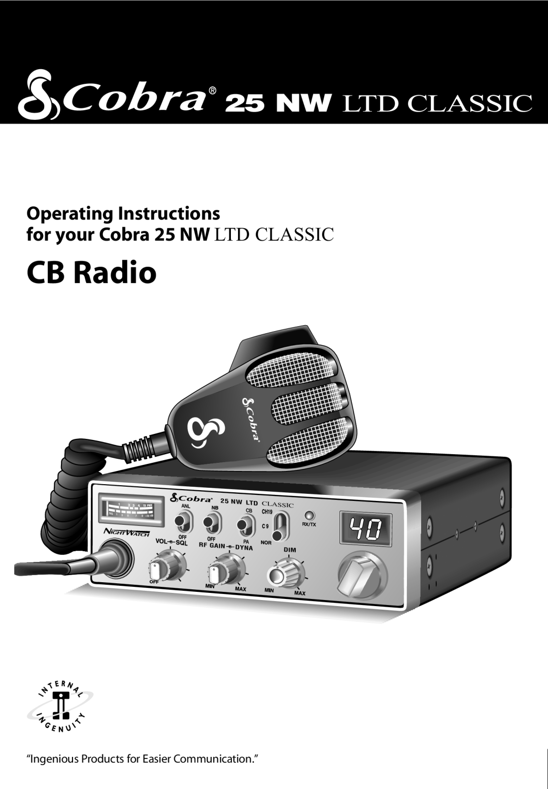 Cobra Electronics 25 NW specifications CB Radio, Classic, Rf Gain, Dyna 