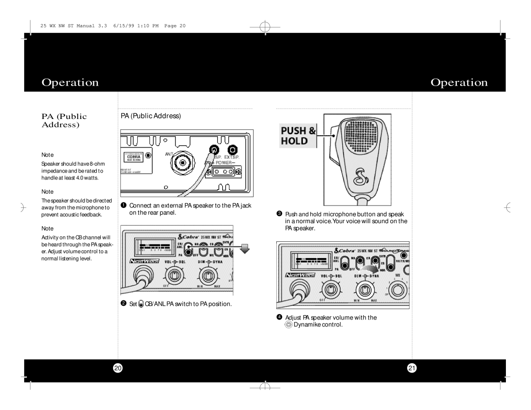 Cobra Electronics 25 WX NW ST specifications PA Public, Address 