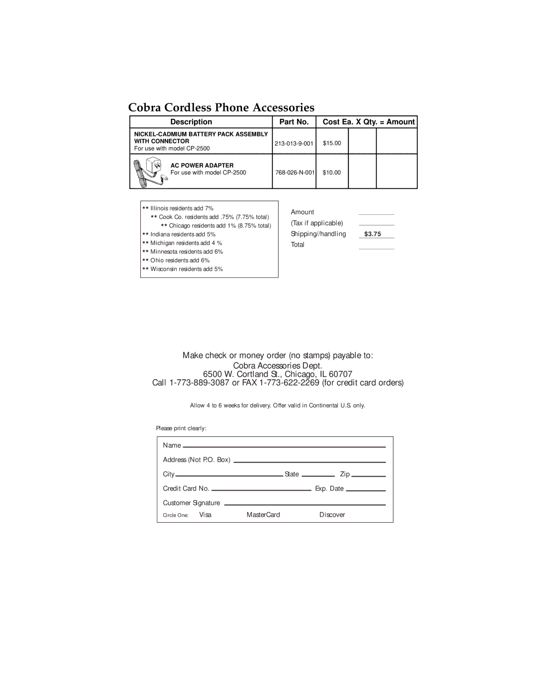 Cobra Electronics 2500 operating instructions Cobra Cordless Phone Accessories 