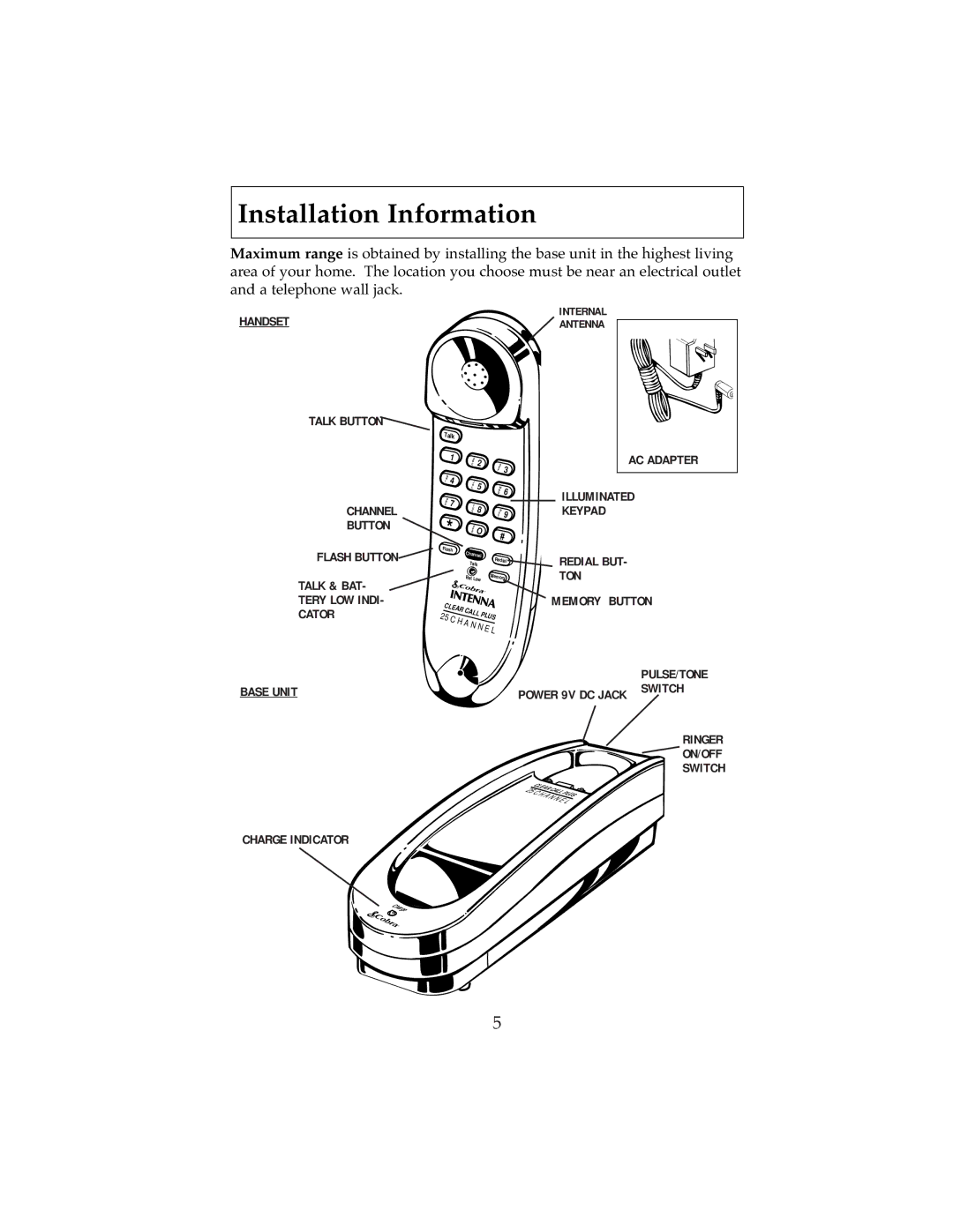 Cobra Electronics 2500 operating instructions Installation Information 