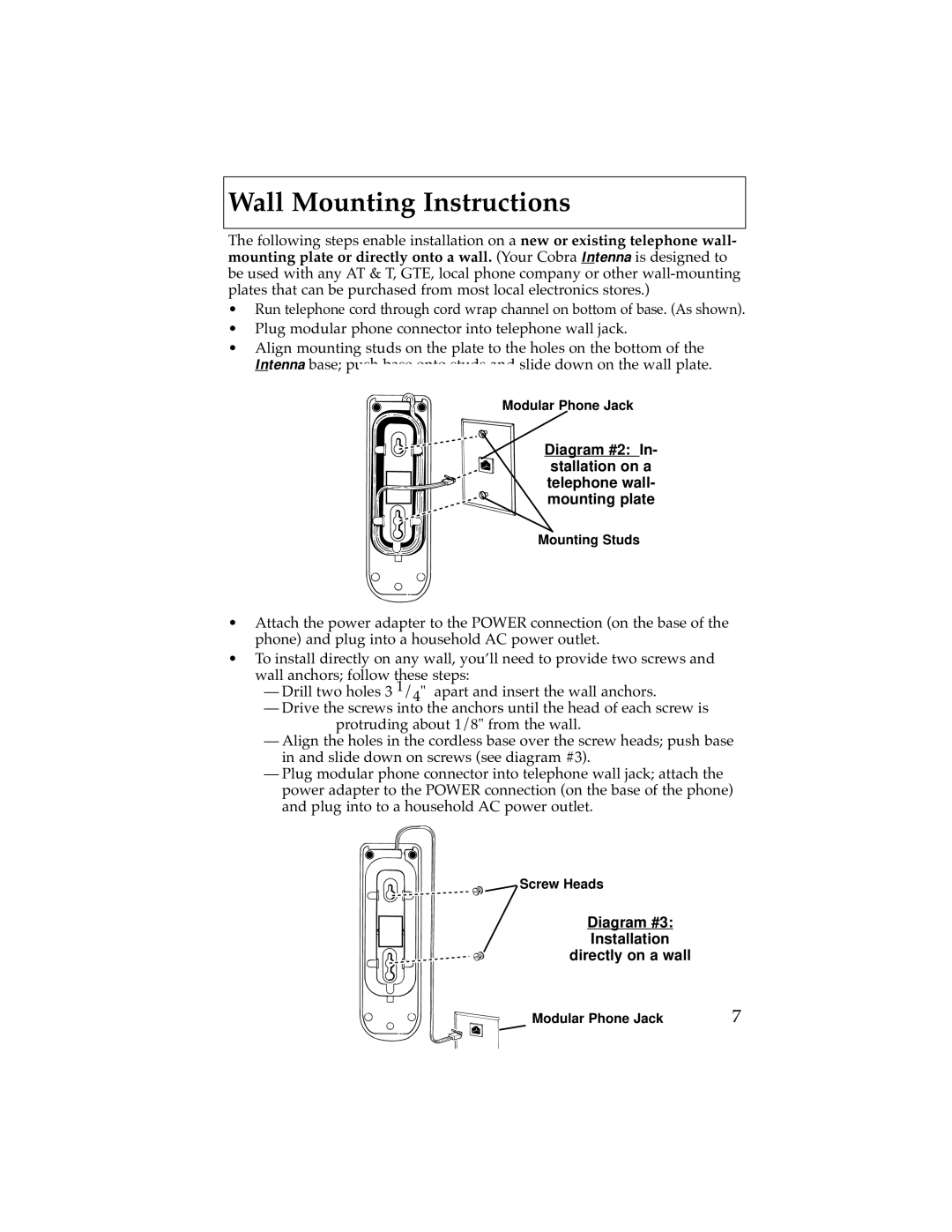 Cobra Electronics 2500 operating instructions Wall Mounting Instructions, Diagram #2 