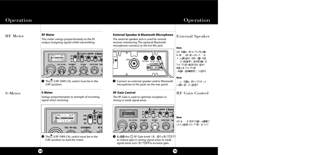 Cobra Electronics 29 LTD BT operating instructions RF Meter, External Speaker 