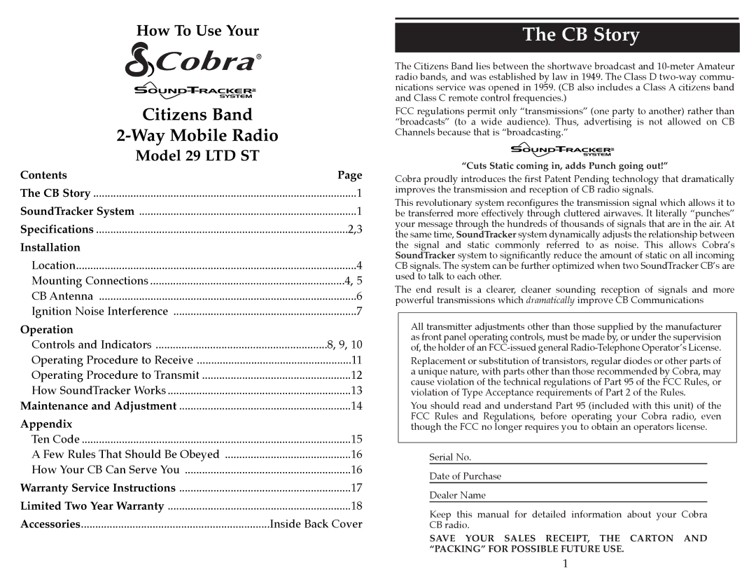 Cobra Electronics 29 LTD ST operating instructions CB Story, Cuts Static coming in, adds Punch going out 