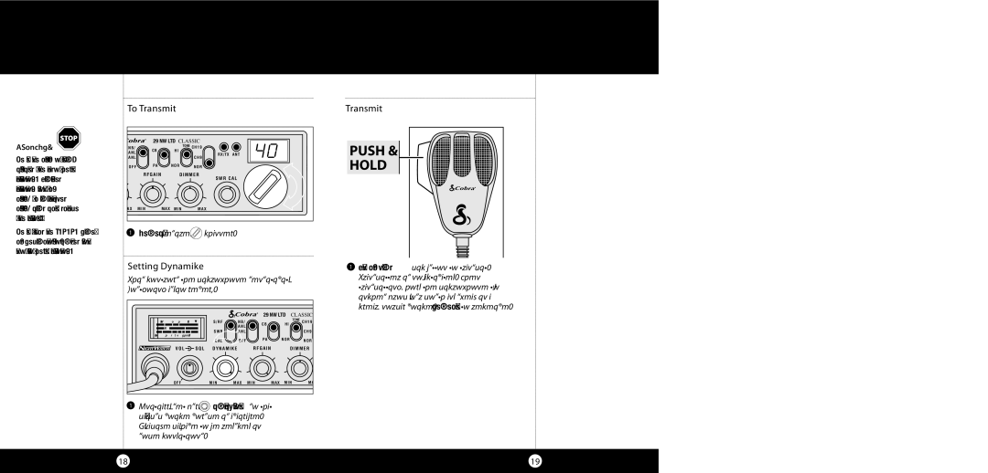 Cobra Electronics 29 NW specifications Setting Dynamike, Transmit, Select desired channel 