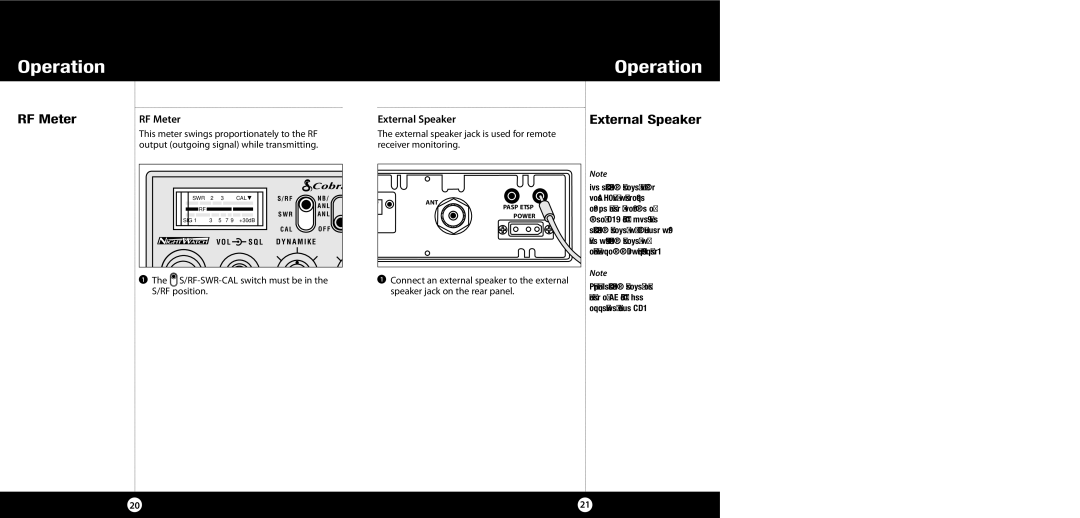 Cobra Electronics 29 NW specifications RF Meter, External Speaker, Output outgoing signal while transmitting 