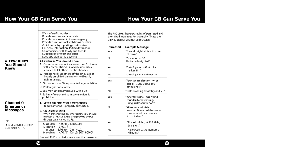 Cobra Electronics 29 NW specifications How Your CB Can Serve You, Few Rules You Should Know Channel Emergency Messages 