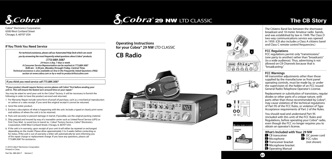 Cobra Electronics 29 NW specifications CB Story, If You Think You Need Service, FCC Regulations, FCC Warnings 