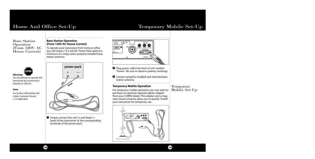 Cobra Electronics 29 WX NW BT specifications Home And Office Set-Up Temporary Mobile Set-Up, Temporary Mobile Operation 