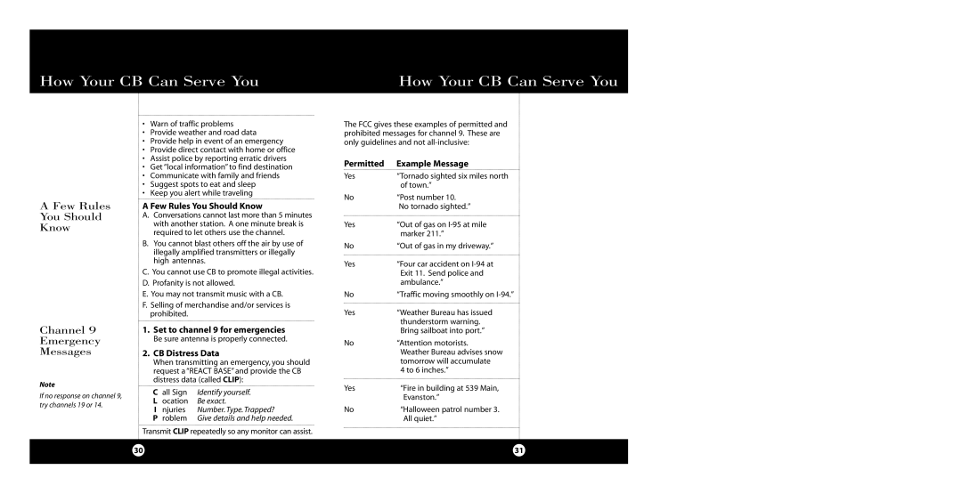 Cobra Electronics 29 WX NW BT How Your CB Can Serve You, Few Rules You Should Know Channel Emergency Messages 