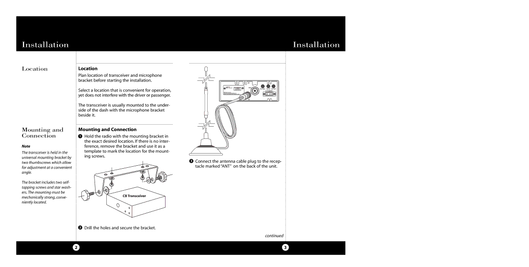 Cobra Electronics 29 WX NW BT specifications Installation, LocationLocation, Mounting and Connection 