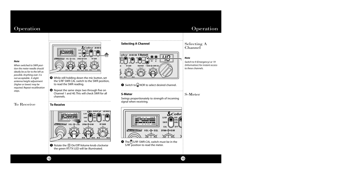Cobra Electronics 29 WX NW BT specifications Selecting a Channel, To Receive, Meter 