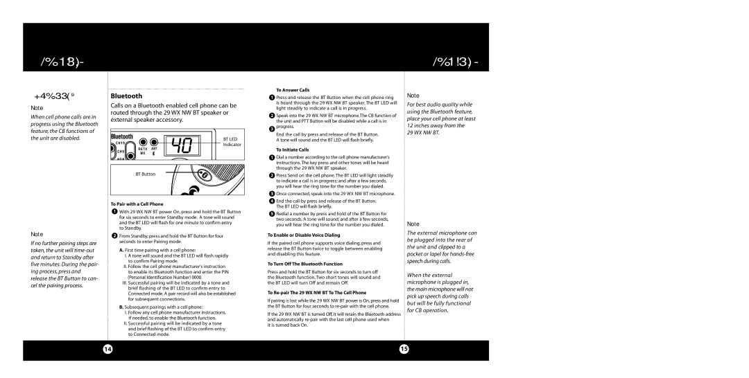 Cobra Electronics 29 WX NW BT specifications Bluetooth 