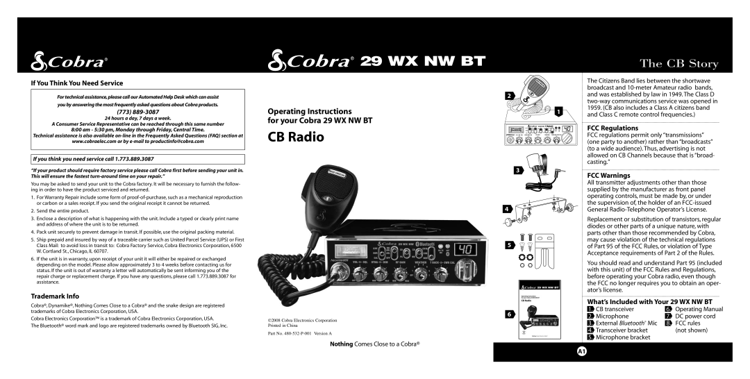 Cobra Electronics The CB Story, Operating Instructions for your Cobra 29 WX NW BT, If You Think You Need Service 