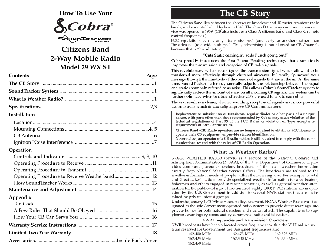 Cobra Electronics 29 WX ST operating instructions CB Story, Cuts Static coming in, adds Punch going out 