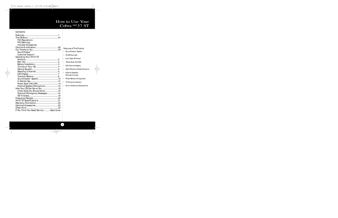 Cobra Electronics operating instructions How to Use Your Cobra HH 37 ST, Contents 
