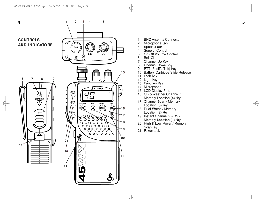 Cobra Electronics 45WX operating instructions Controls Indicators 