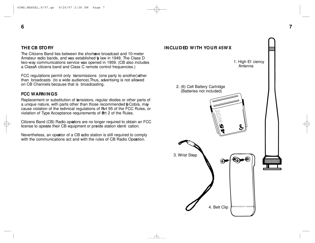 Cobra Electronics operating instructions CB Story, FCC Warnings, Included with Your 45WX 