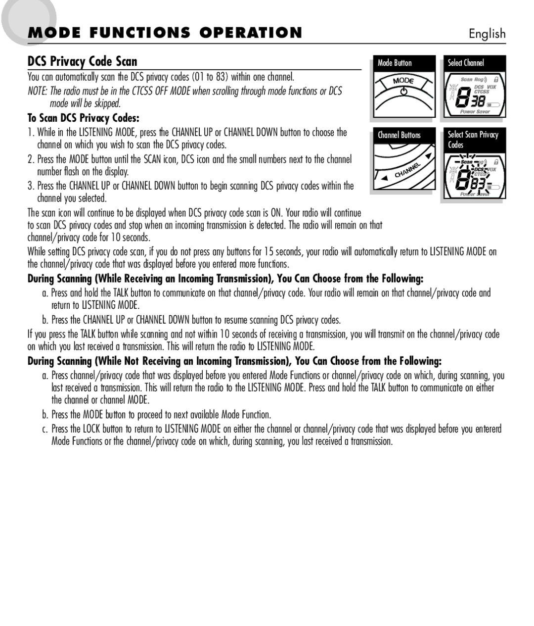 Cobra Electronics 650 manual DCS Privacy Code Scan, To Scan DCS Privacy Codes, Number flash on the display 