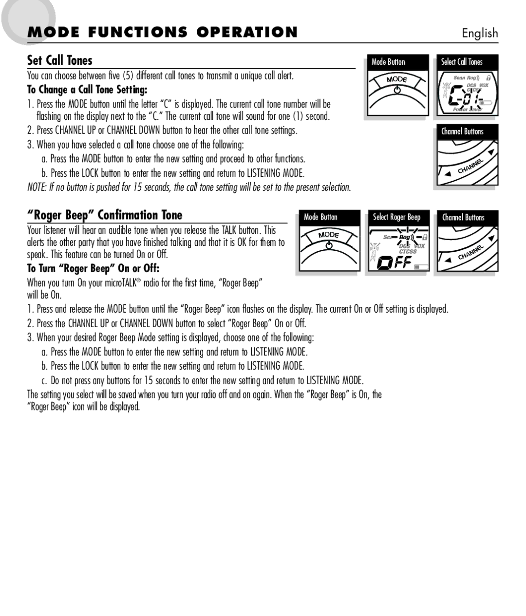 Cobra Electronics 650 manual Set Call Tones, Roger Beep Confirmation Tone, To Change a Call Tone Setting 