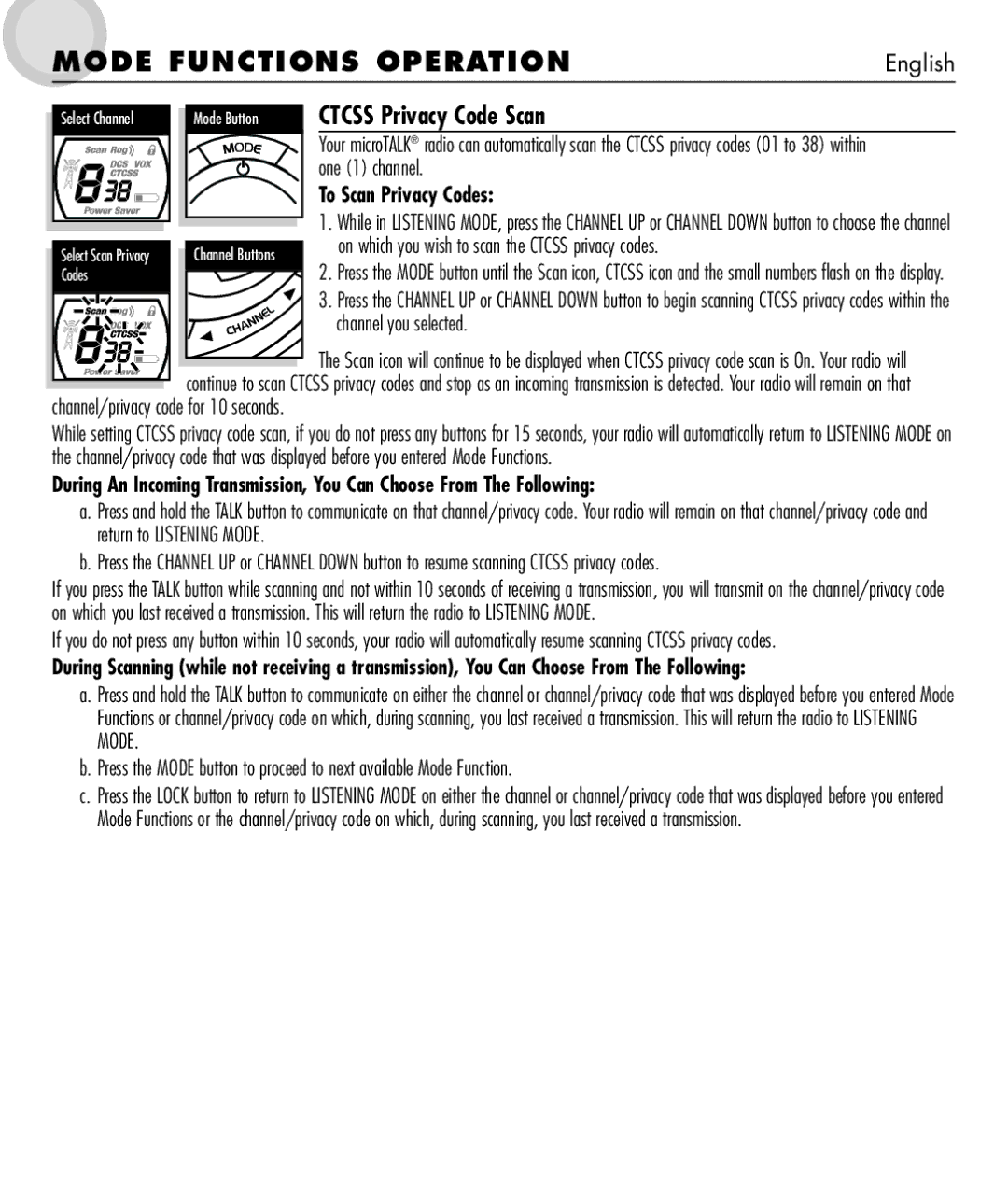 Cobra Electronics 650 manual Ctcss Privacy Code Scan, One 1 channel, To Scan Privacy Codes, Channel you selected 