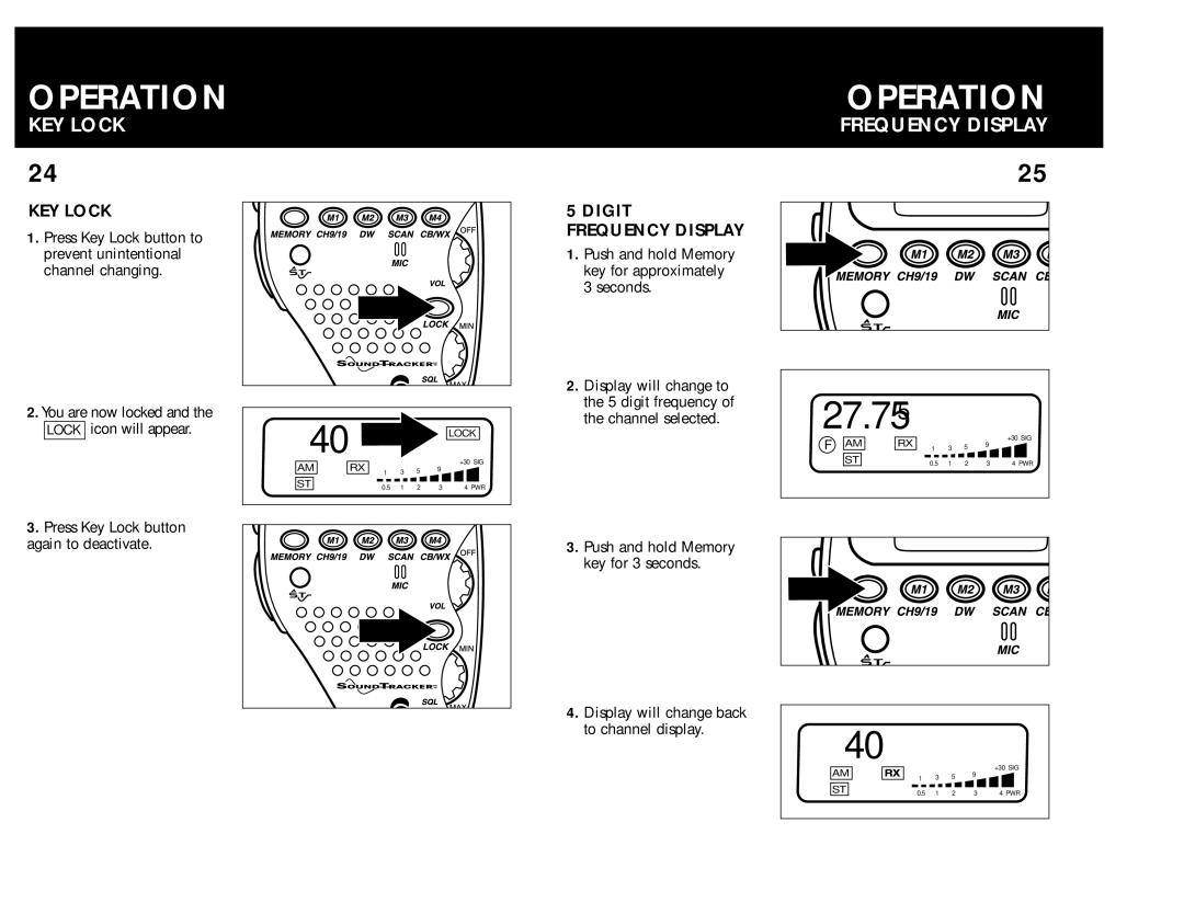 Cobra Electronics 75 WX ST operating instructions KEY Lock, Digit Frequency Display 