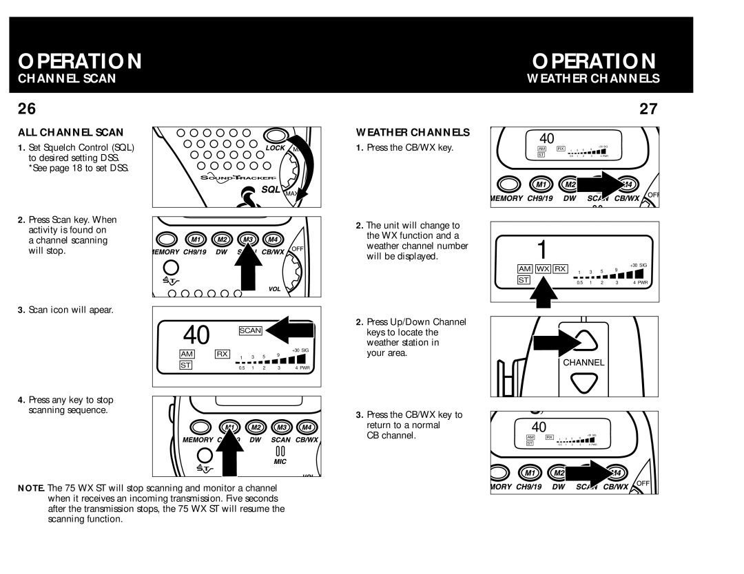 Cobra Electronics 75 WX ST operating instructions Weather Channels, ALL Channel Scan 